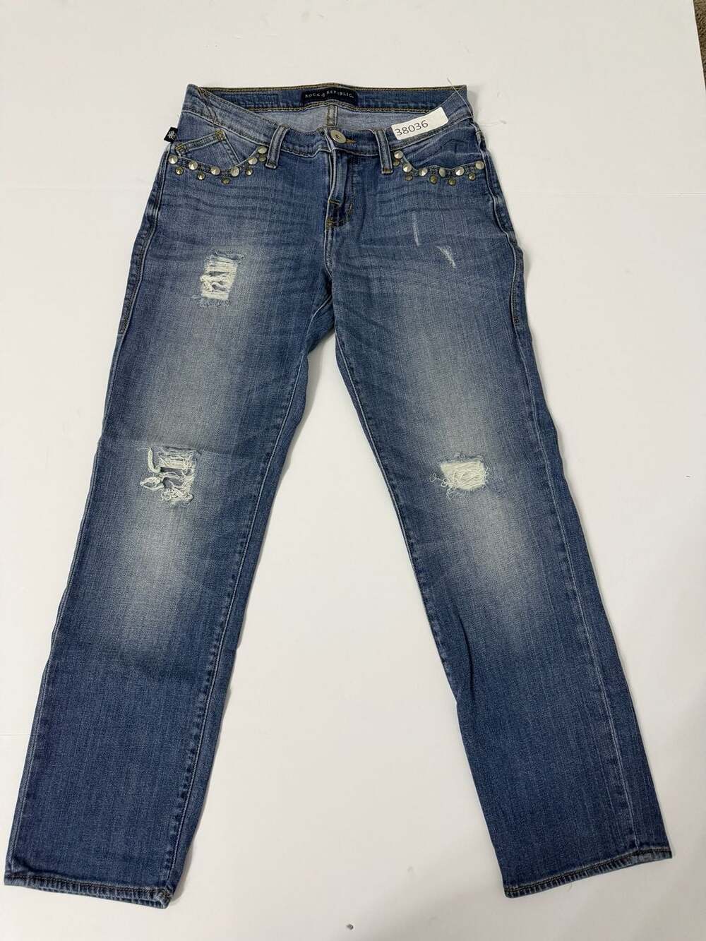 Rock & Republic Women's Studded Distressed Medium Wash Denim Jeans